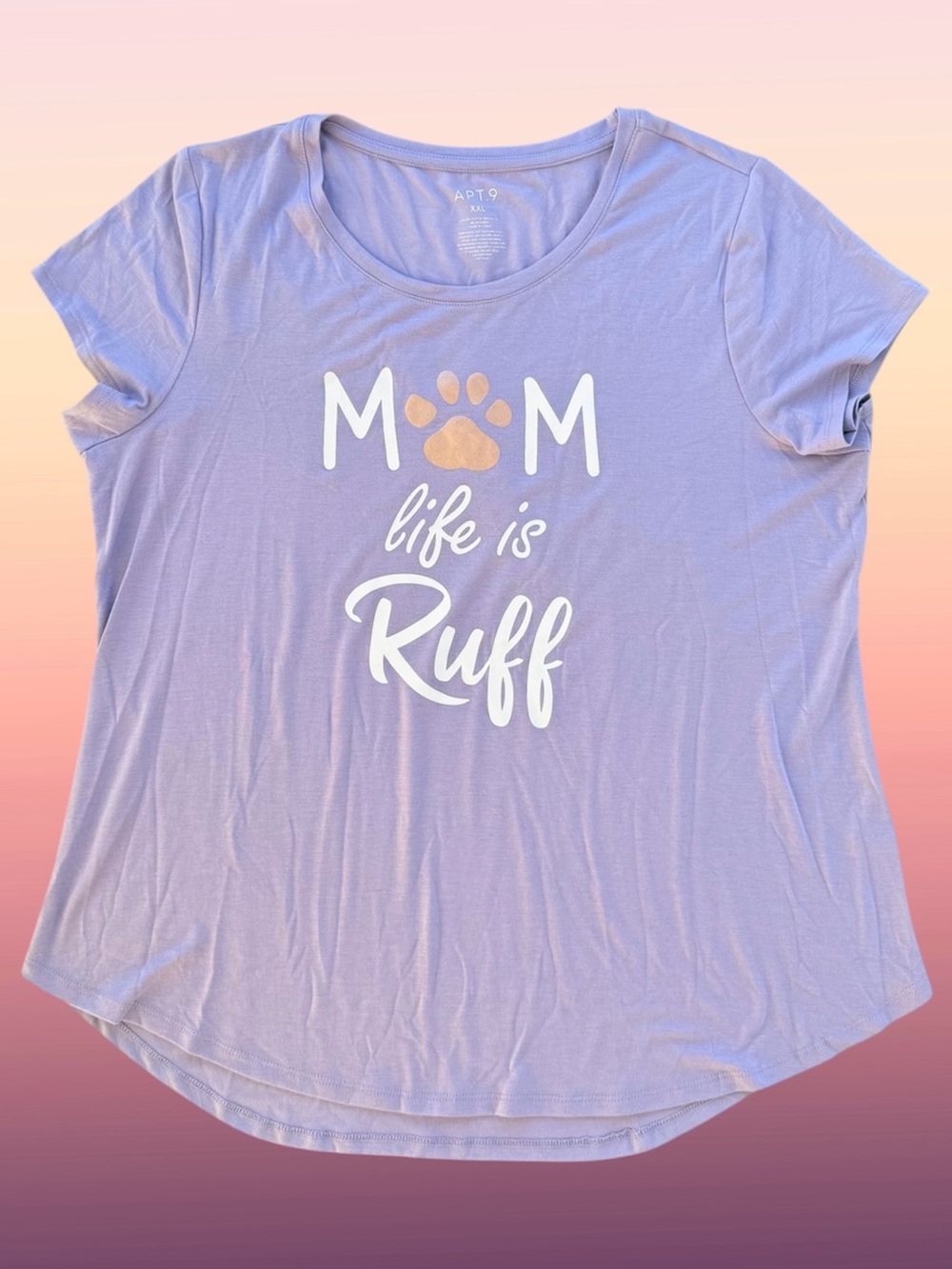Apt. 9 Mom Life is Ruff Paw Print Lavender Purple Graphic T-Shirt ~ Women's XXL